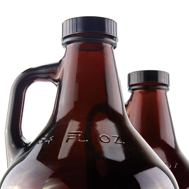 Amber Glass Growler Jugs 64-OunceHalf Gallon (2-Pack) w Black Phenolic Lids, Great for Kombucha, Home Brew, Distilled Water