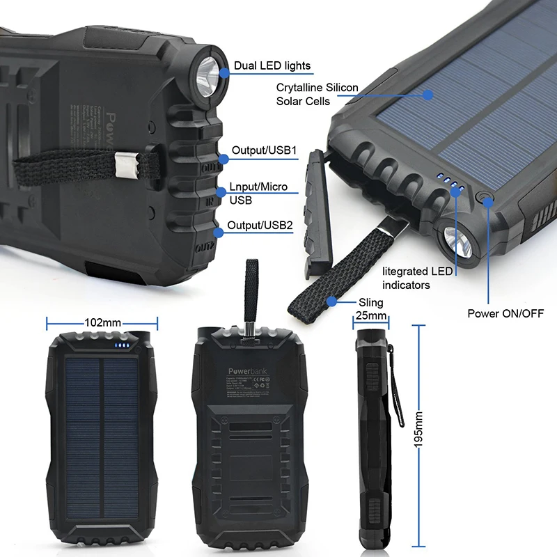 Outside Emergency Phone Charger 30000mah Monocrystalline Solar Power Bank Kit For Hiking - ANKUX.COM
