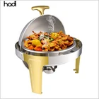 Korean restaurant equipment round shape chafing dishes catering hotel golden chafing dish fuel for sale