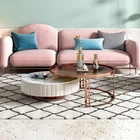 Rose Gold Metal Frame Marble Slab Round Glass Coffee Table For Living Room