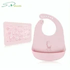Hot Sale Toddler Silicone Rubber Animal Patterns free Placemat and Waterproof Bib with Pocket Set for Baby