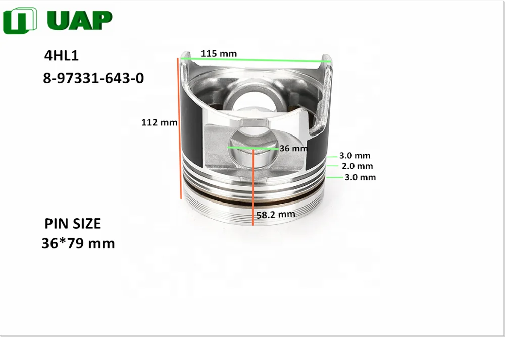 Moly Skirt Oil Gallery Spare Auto Parts 4HL1 Engine Piston For ISUZU OEM NO.8-97331-643-0