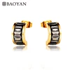 Baoyan gold half semi circle cz stud earring set stainless steel jewelry wholesale