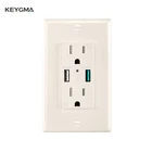 Keygma QC 3.0 Qualcomm Chip USB Receptacle Best USB Wall Outlet in Almond Color