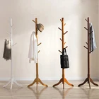 Portable Tree Shaped Hanger Wooden Standing Coat Rack With 8 Hooks
