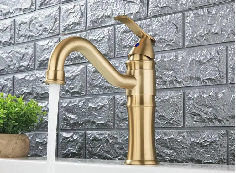 Brushed Gold Single Handle Bathroom Basin Faucet Mixer