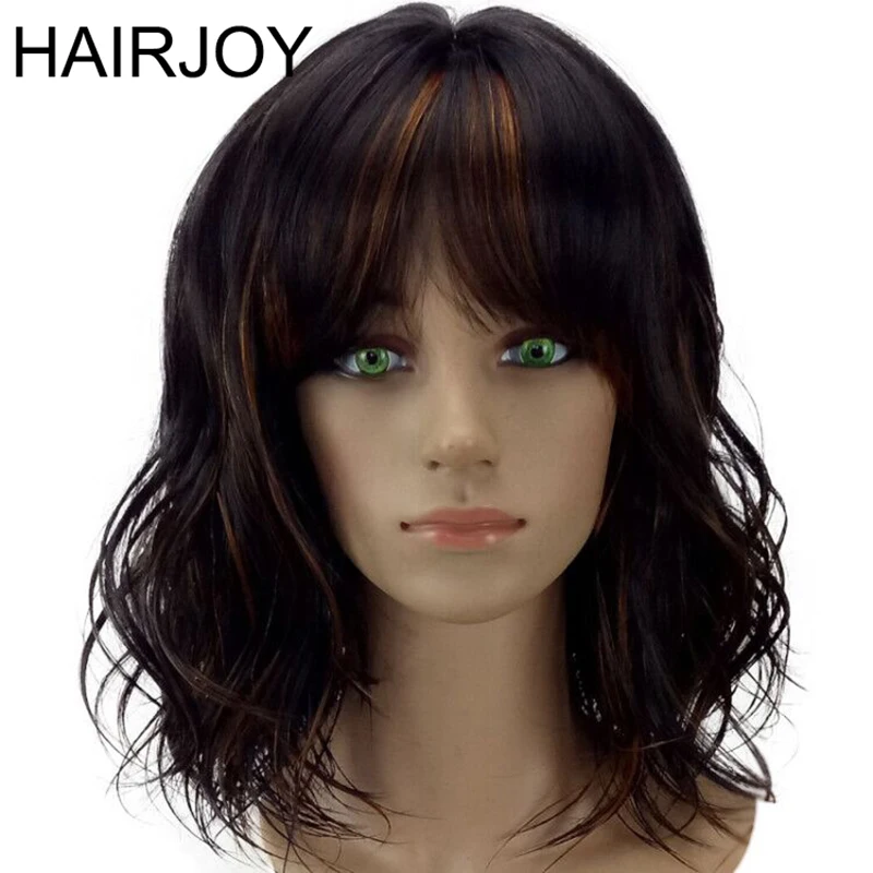 Hairjoy Women Synthetic Wig Loose Wave Medium Length Brown Ombre