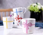 Creative fashion ceramic mug bow promotion gift couple coffee cup