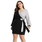 Women summer patchwork color lantern long sleeve sexy wrap hip skirt plus size dresses maxi dress