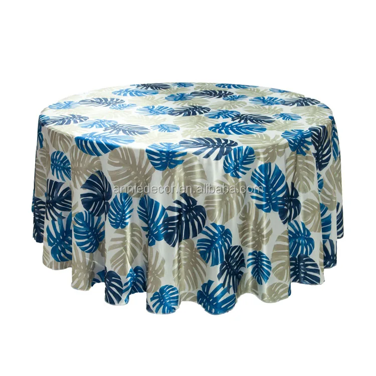 leaves printed 120 round custom print satin table cloth Hot sale