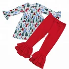 2018 Wholesale Children's Boutique Clothing Kids Christmas Outfit Baby Ruffle Clothes