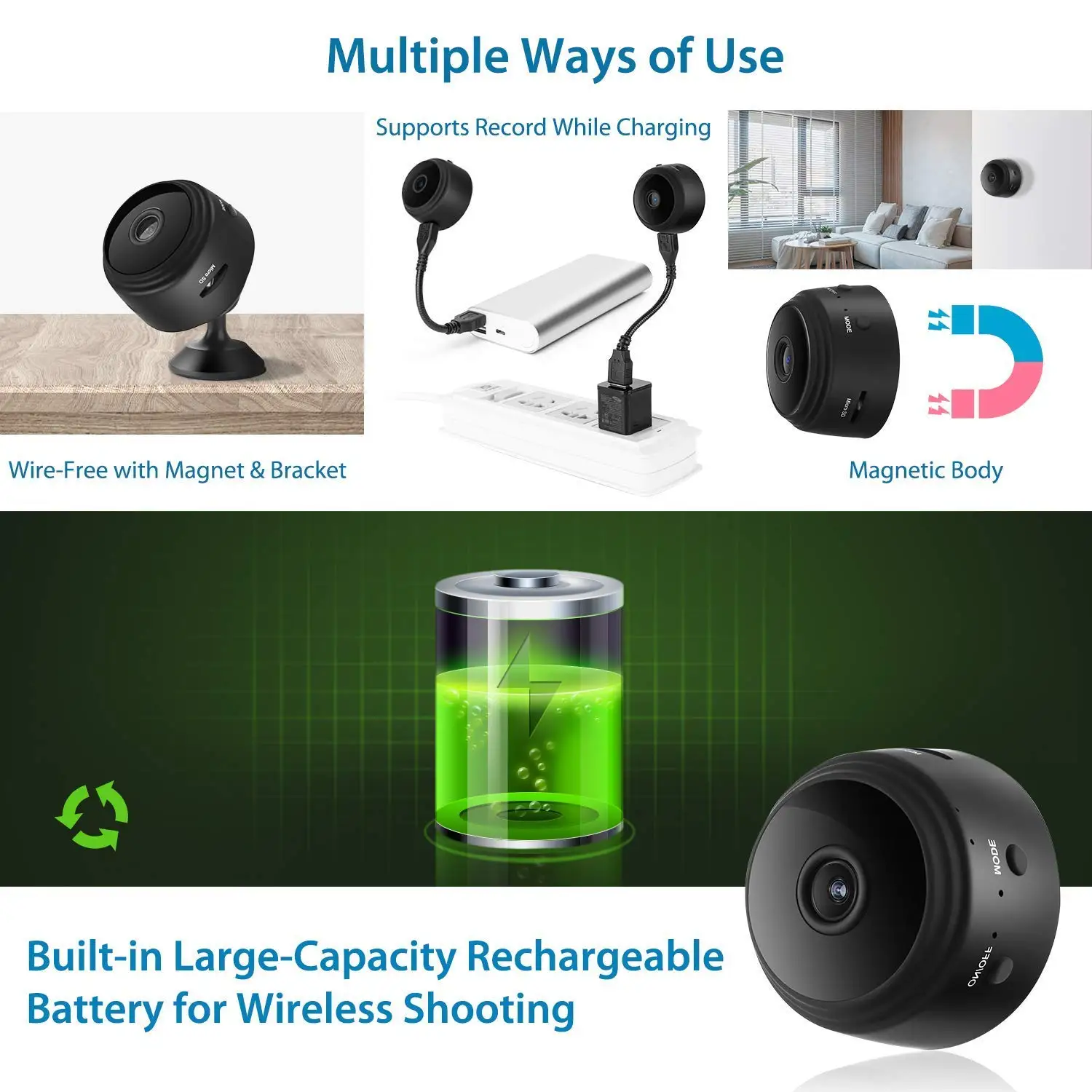 1080P Portable Mini Spy Hidden Camera with Night Vision and Motion Detective Indoor Covert Security Camera for iPhone/Android