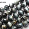 Wholesale natural mineral 14mm Hawk's blue tiger eye semi-precious gemstone stone loose beads for jewelry making