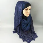 2017 new design polyester with cotton fashionable lace ladies muslim girls hijab islamic scarf