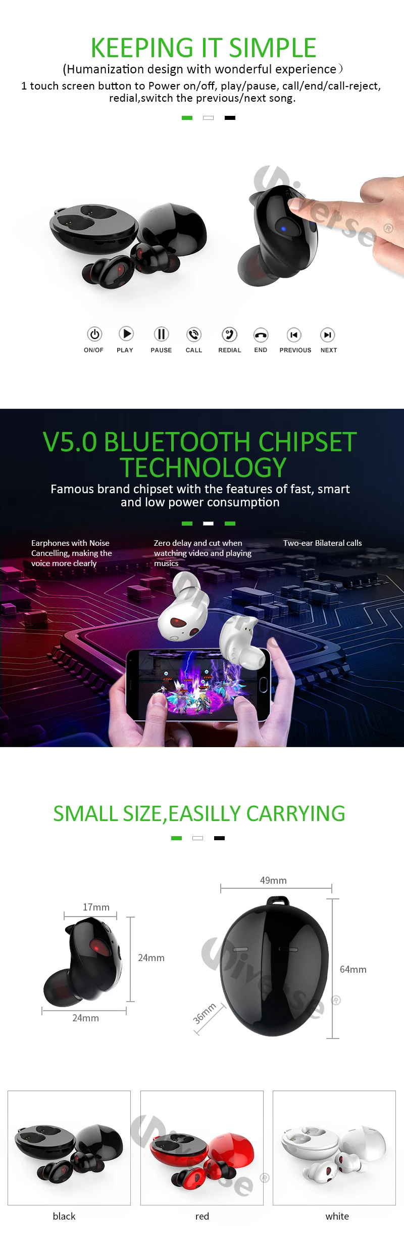v50 mini tws wireless earbuds sports IPX earphones blue tooth wireless - ANKUX.COM