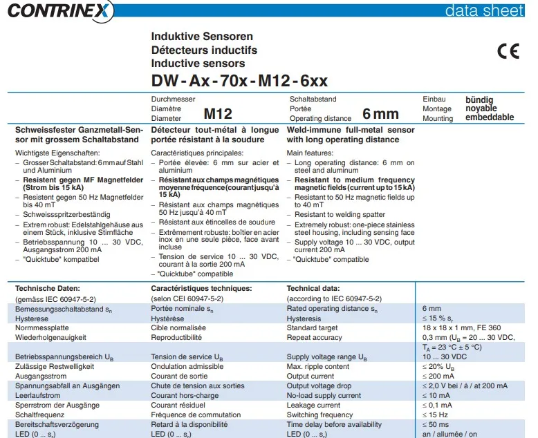 and origin contrinex sensor dw-as-703-m12-673 inductive sensor