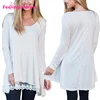 White Long Sleeve Hem Splicing Lace Loose Design Swing Tunic Tops For Women