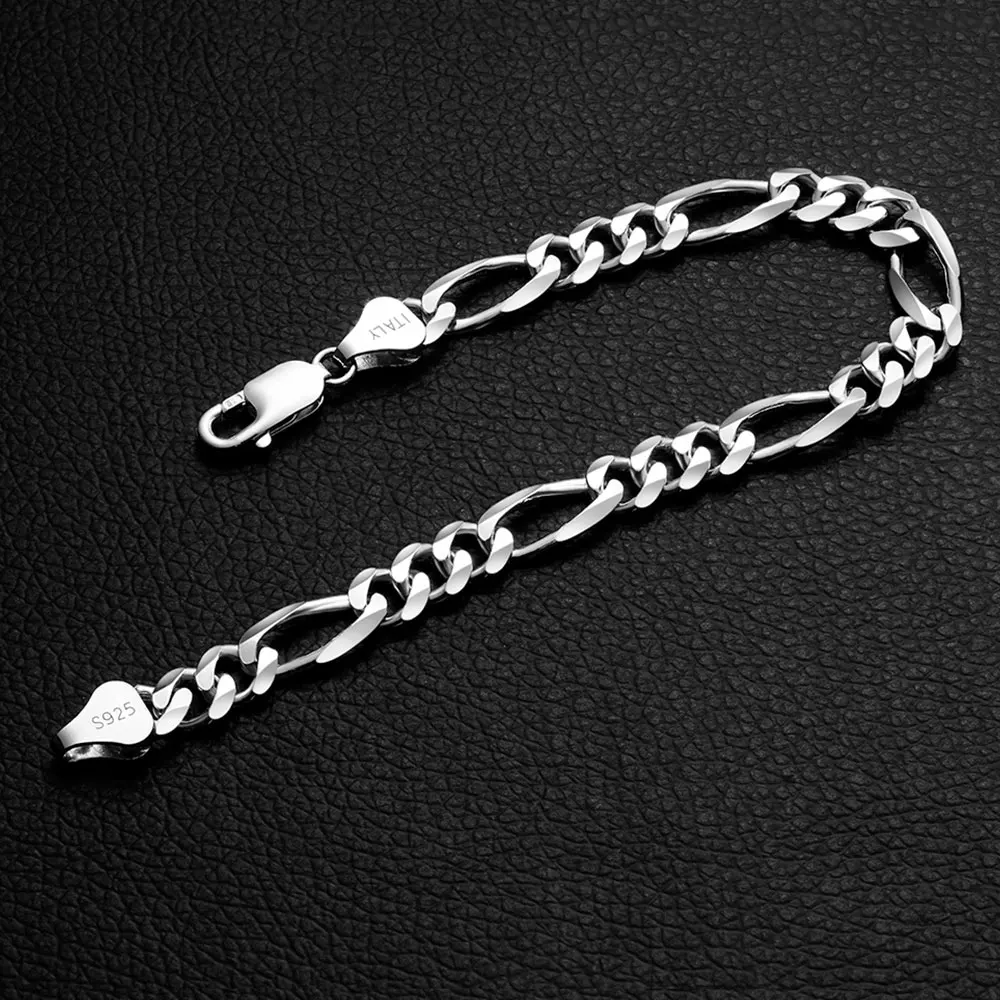 2019 Jewelry 4mm 5mm 6mm 7mm 8mm Solid 925 Sterling Silver Figaro Chain Bracelets For Men Designs