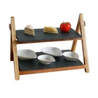 China natural slate stone slate cake stand slate plate with wood mat for restaurant