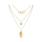 necklace-00931 XUPING latest model multi chain pentagram geometric stainless steel 24K gold color necklace leaf