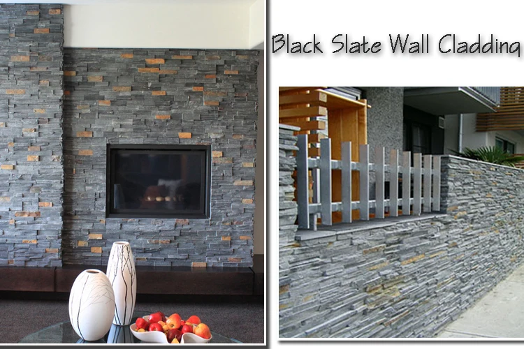 Black Slate Cultured Stone Panel Split Face Stacked Stone Ledger