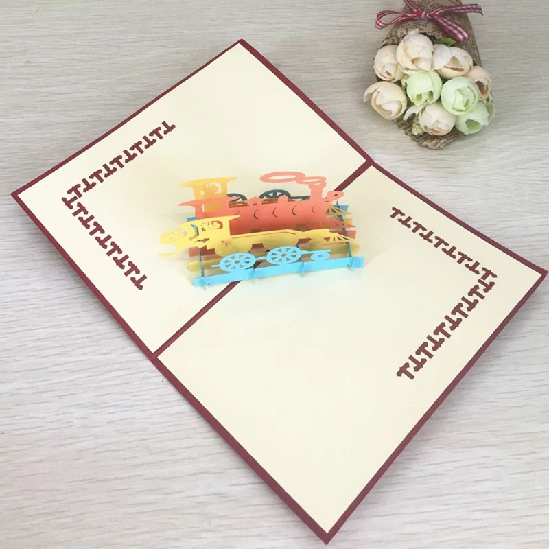 1pcs Christmas Happy Train 3D Laser Cut Greeting Pop Up Card Invitation Custom Postcards Christmas Thanksgiving Day Party Gifts (6)