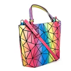 Popular fashion PU single shoulder rainbow color handbag geometric rhombic bucket leather messenger bag