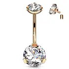 Prong Set CZ Navel Ring Body Piercing G23 Titanium