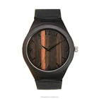 simple style fashion charming waterproof casual bamboo watch with genuine leather strap