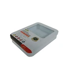 Rectangular metal tin box for headphone earphone packaging with clear see through PVC window