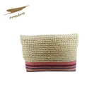 woman small red color stripe hand bag crochet clutch bag
