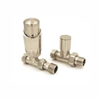 UK Brushed Nickel Straight Thermostatic Radiator Valve Set 15mm x 1/2" Angle - TRV & Lockshield Rad Valves
