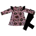 New style hot child models top 100 kids boutique clothing halloween set printed girl's sets