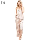 100% Silk Satin Piping Summer Pajamas for Lady