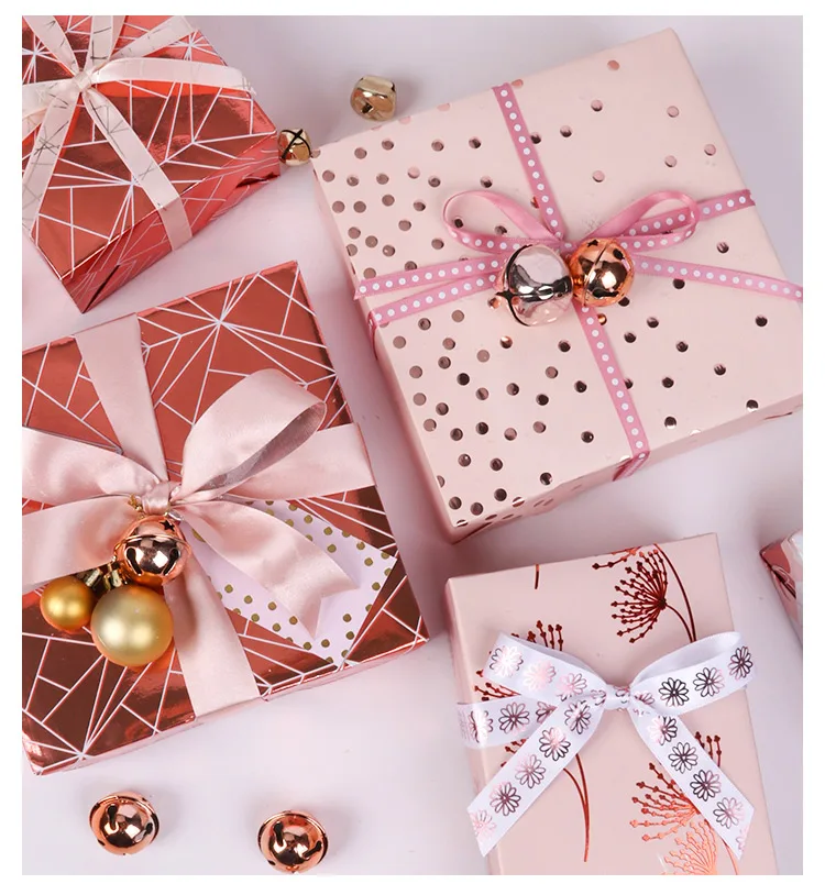 rose gold foil printed flower gift wrapping paper