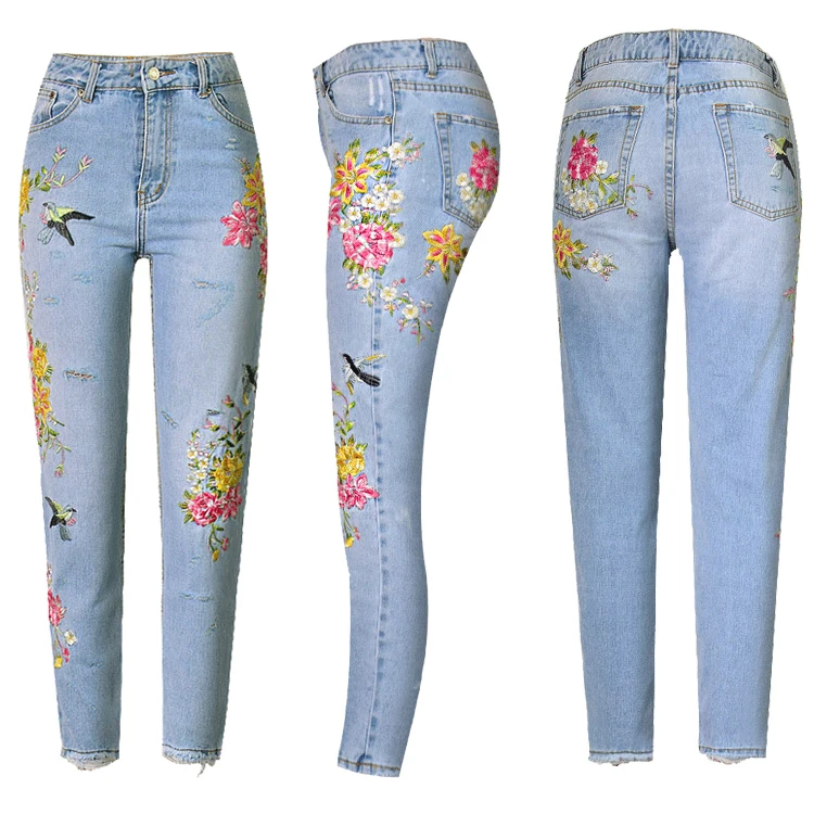2019 High Quality Denim Women Jeans Embroidered logo Pants Women Jean