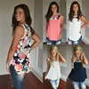 Amazon Hot Sell Summer women's loose round neck print stitching sleeveless T-shirt top