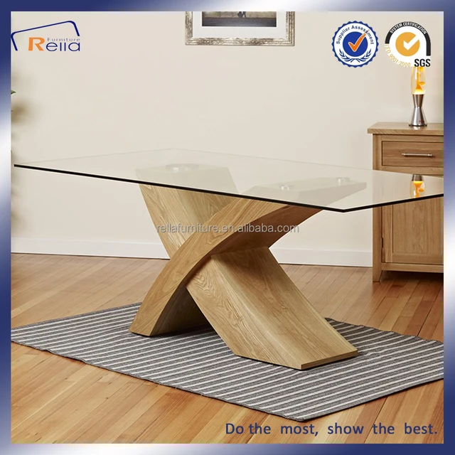 Wooden base dining table with glass top designs