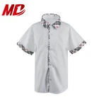 Beatiful School Uniform White Short Sleeve Shirt School Shirt with Plaid Trim