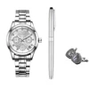 Luxury Japan Quartz Watch Metal Pen Cufflinks Business 3 pc Gift set with logo