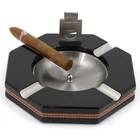 black for 4 cigars luxury customized printing logo diy wood and leather set cigar ashtray