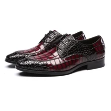 British Bullock carved crocodile pattern men's dress shoes glossy leather business casual shoes for men