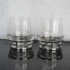 Round Crystal whisky glasses with metal base