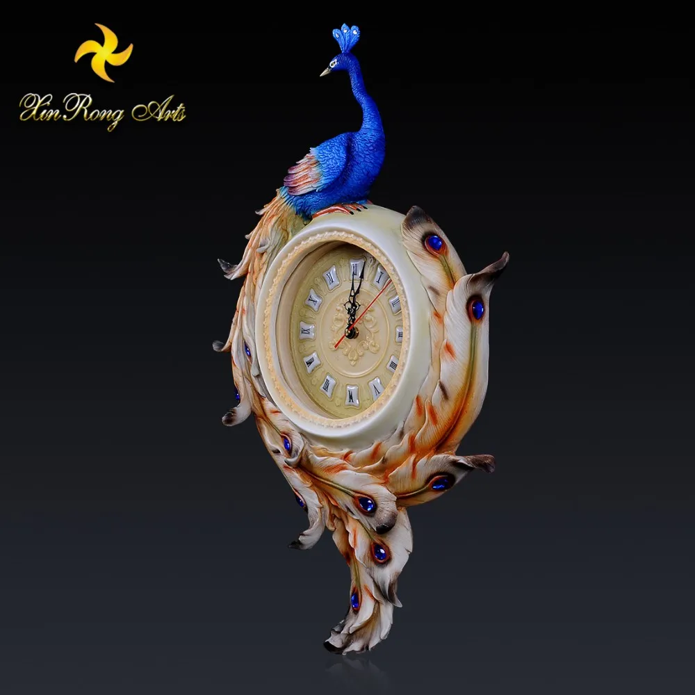 italy design clock polyresin peacock handicrafts