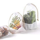 Newest Nylon Reusable Mesh Net Produce Bags, Cotton Drawstrings, See Through, Washable, Tare Weig For Wholesale
