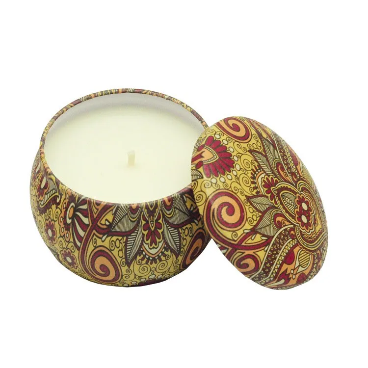 2019 Custom High-end smokeless printed soy wax scented tin candle Jar and wholesale colored tea light canld tin with big tummy