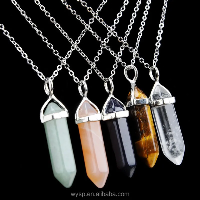 Double Point Assorted Natural Stone Pendants Necklaces Jewelry Wholesale