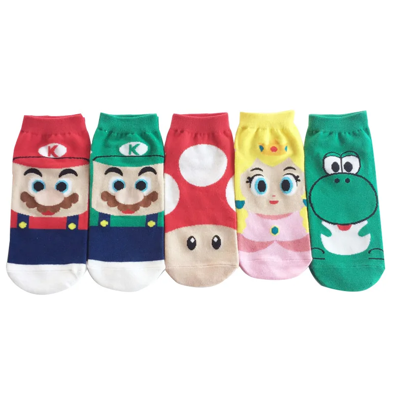 2018 nuevo diseño Mario de dibujos animados de algodón barco calcetines Super Mario Bros patrón al por mayor tobillo corte bajo calcetines de los hombres