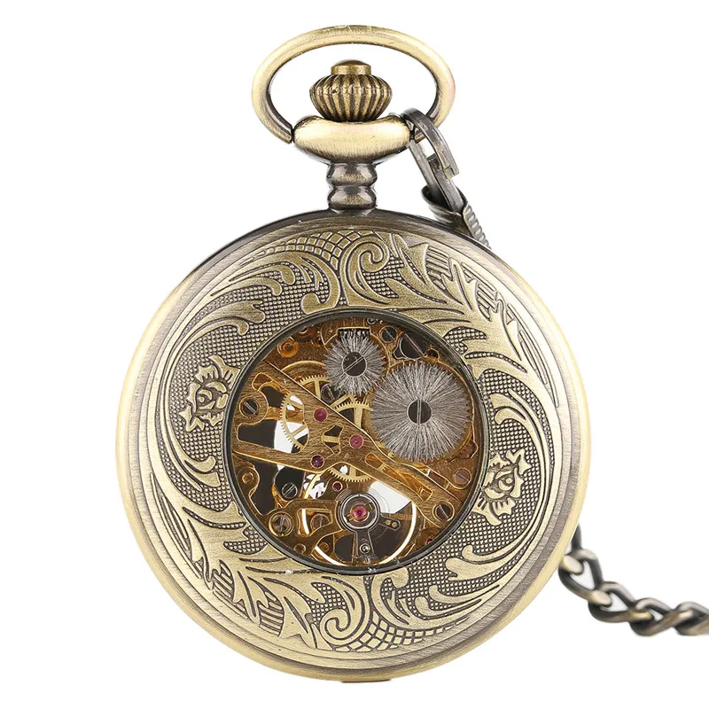 Antique Mechanical Pocket Watch Floral Crystal Cover Fob Chain Elegant Nurse Watches Special Gifts for Friends Family New Year (2)