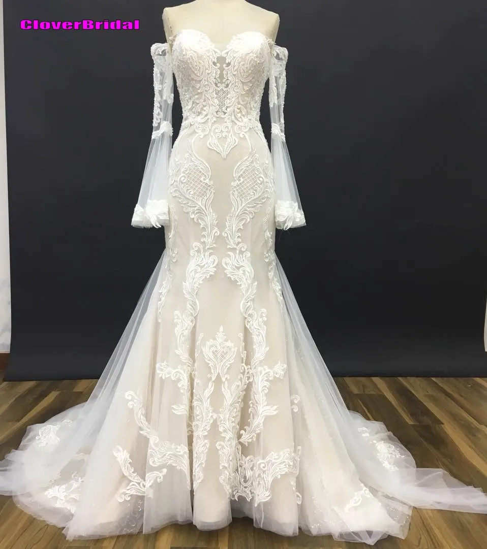 full pagoda sleeves ivory cream wedding dresses